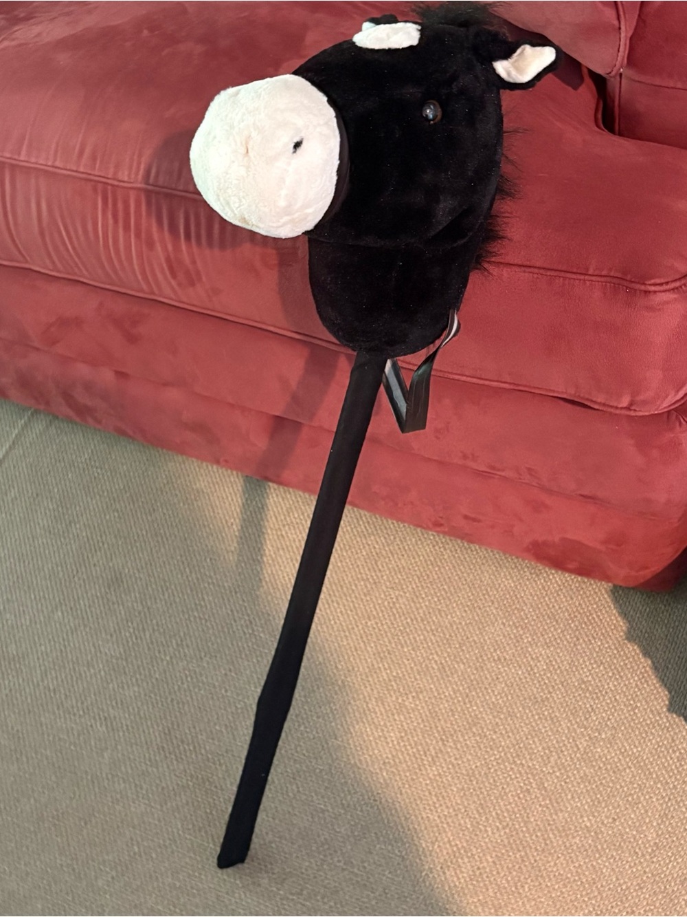 Plush Black and White Horse Toy Riding Stick Reins Hobby Horse Pony Kids Child